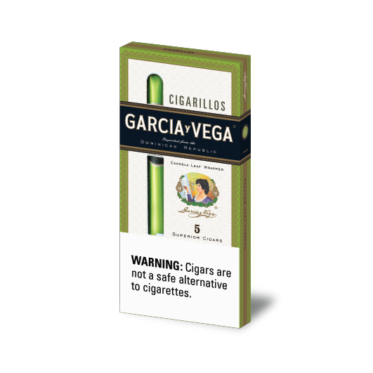 A box of five small Garcia y Vegas cigarillos.